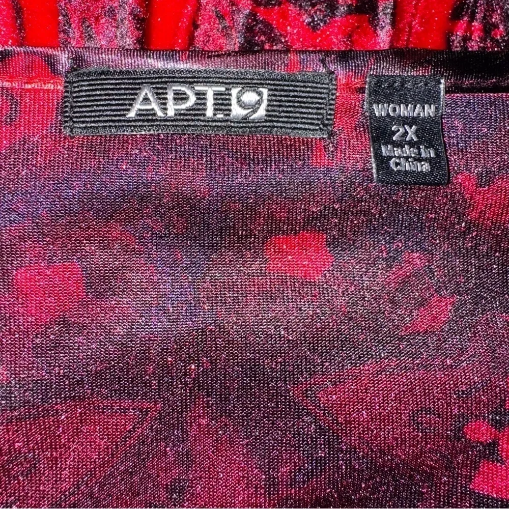 APT 9 Womens 2X Red Black Blouse Tunic V Neck Sequin Boho Dressy Top